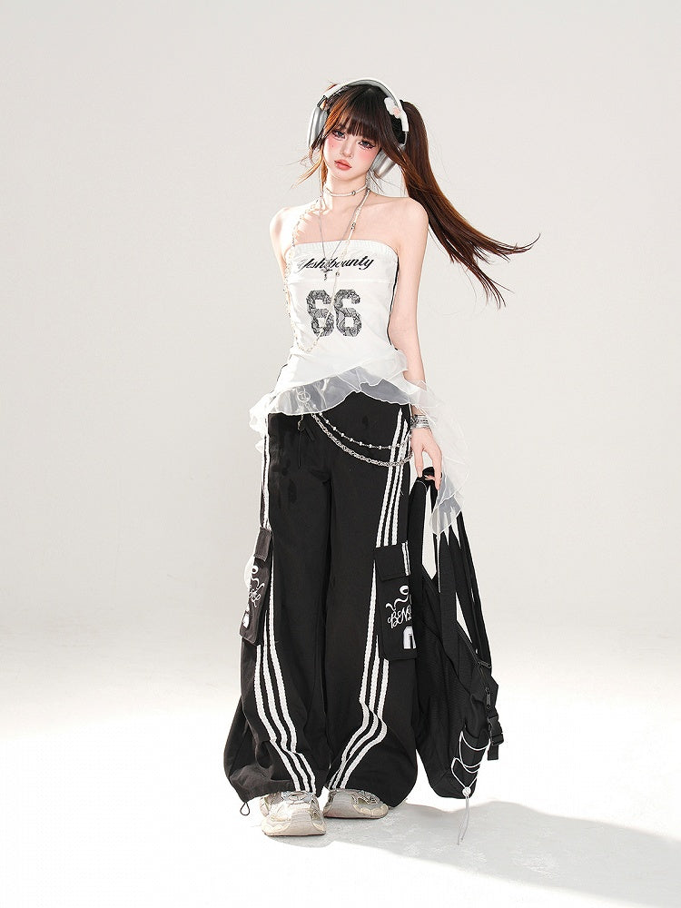 Asymmetrischer Saum Glamorous Mesh Print Schwarz/Weiß Trägerloses Top Nummer