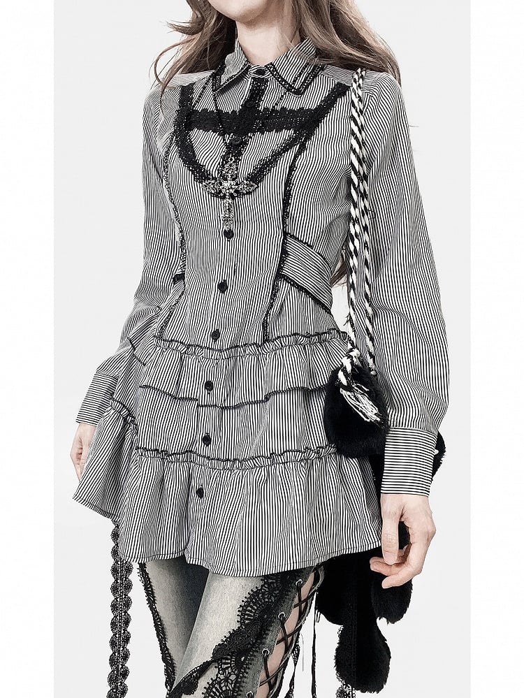 Strap Shirt Bittersweet Stripe Self-tie Black -