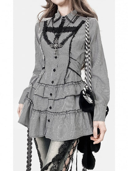Strap Shirt Bittersweet Stripe Self-tie Black -