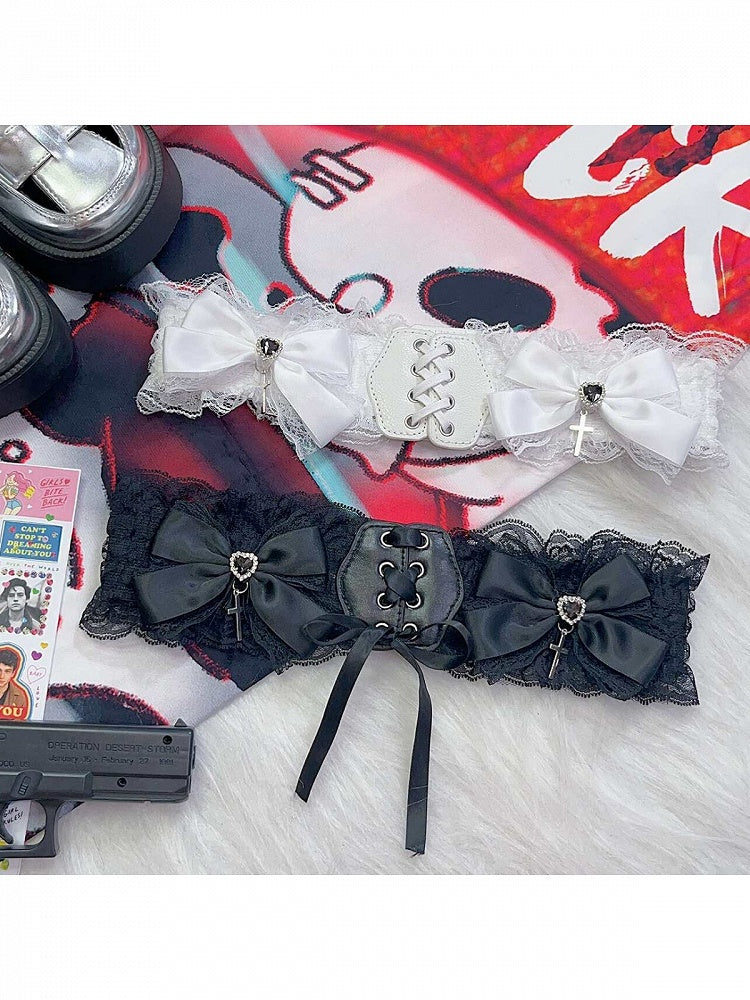 Lace Trim Belt Bow Decoration - Peach Captain