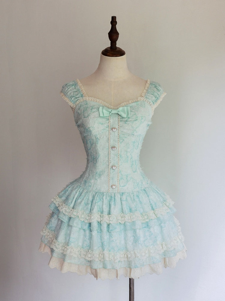 Mint Layered Lace Corset Tank Dress with Sheer Wrap - Sweet Dream