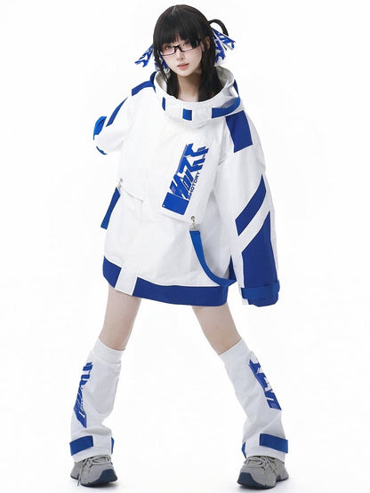 Blue and White Jirai Kei Letters Print Leg Warmers