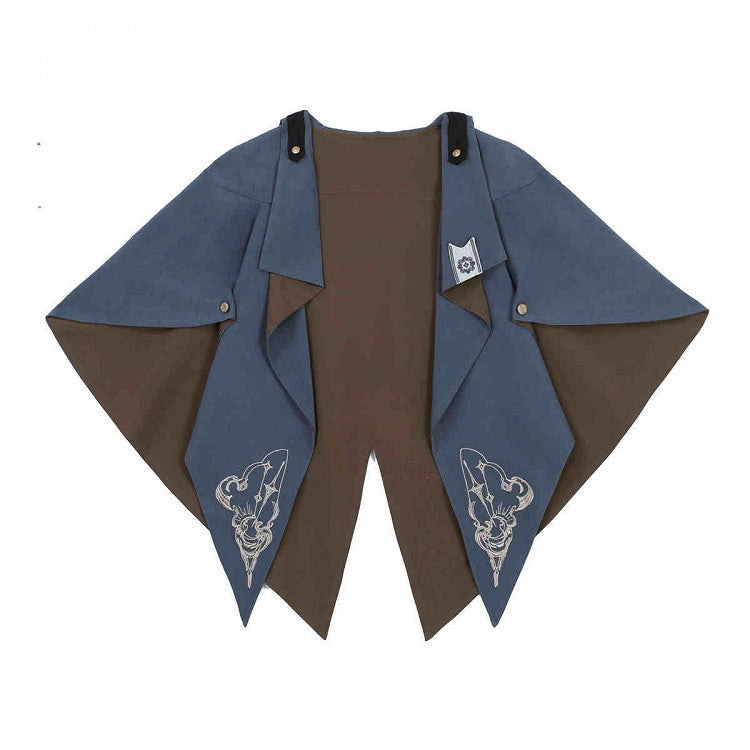 Blue and Brown Ouji Lolita Embroidery Details Pointed Hemline Cape
