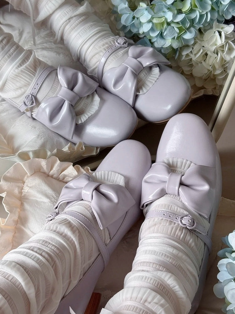 Bow Embellishments Heart Mary Elegant Purple Closure Janes Lolita Mid-heel for with