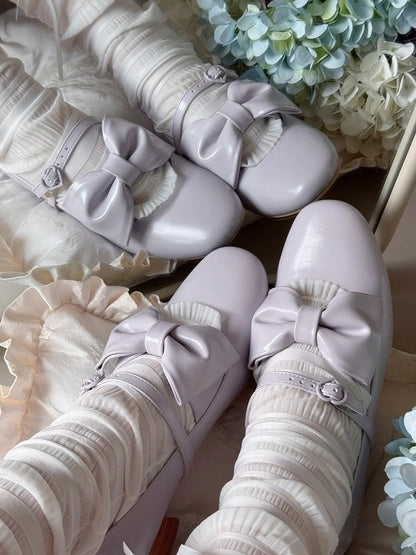 Bow Embellishments Heart Mary Elegant Purple Closure Janes Lolita Mid-heel for with