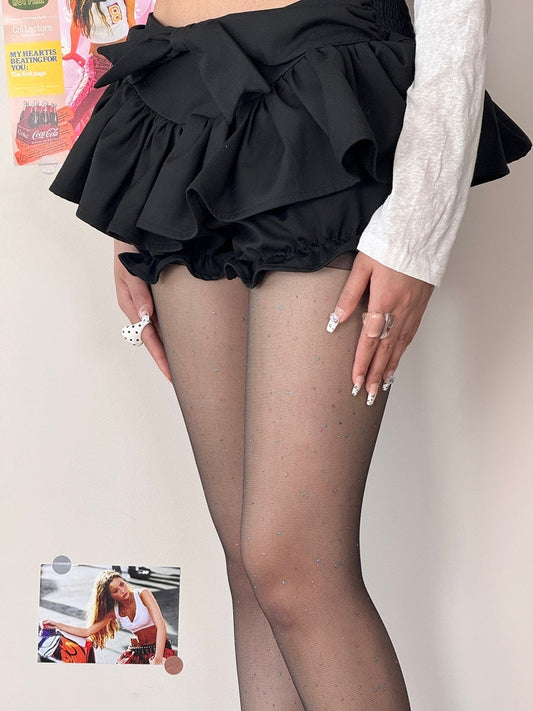 Colorful Design Polka Dot White/Black Sequin Tights