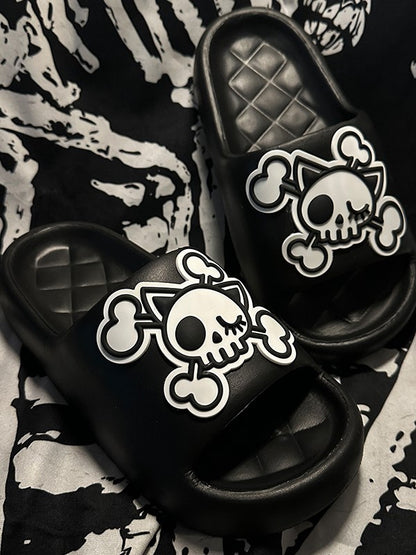Black White Skeleton and Slippers Applique Summer Gothic