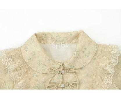 High-low Blouse Collar Trim Lace Pan Apricot Peter