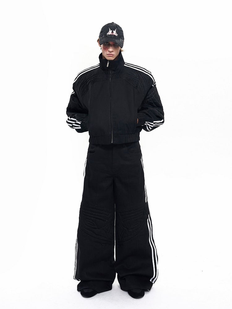 Men's Wide-leg Stripes Side with Black Pants