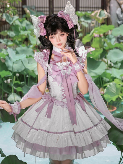 Butterfly Lolita Dress Set with Headpiece and Wrist Cuffs - KIYANA