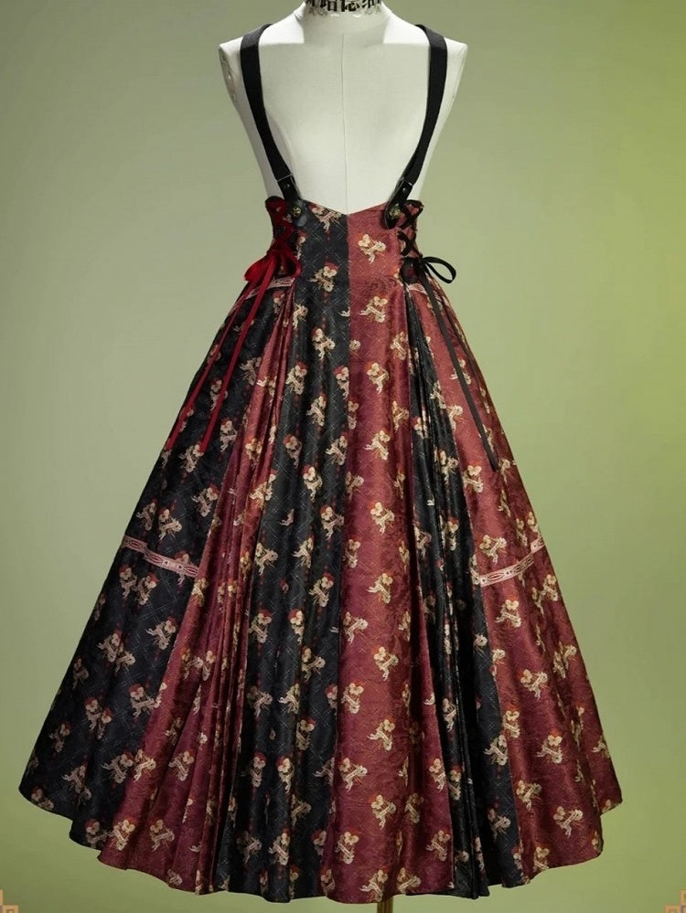 Crimson & Noir Floral Lace-Up Bodice Dress - Neoludwig