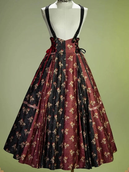 Crimson & Noir Floral Lace-Up Bodice Dress - Neoludwig