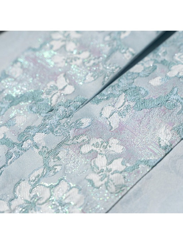 Mint Green Hanfu-Inspired Satin Long Sleeve Top with Floral Print - Yimu Walnut