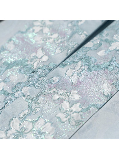 Mint Green Hanfu-Inspired Satin Long Sleeve Top with Floral Print - Yimu Walnut