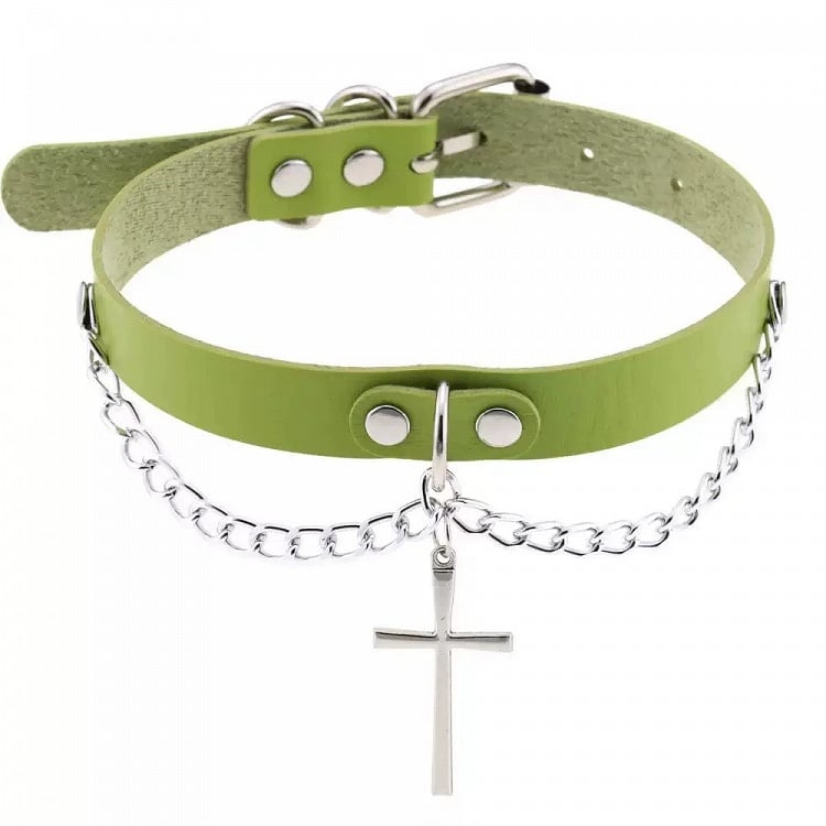 Multicolor Cross Pendant Chain Necklace - CRAZY GIRL
