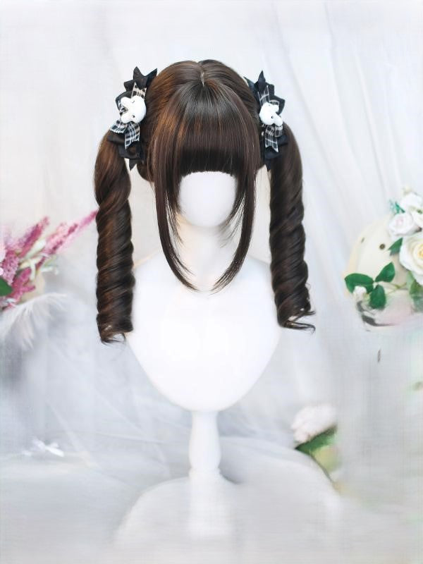 55-60CM Curly Bangs Dark With Medium Wig Brown