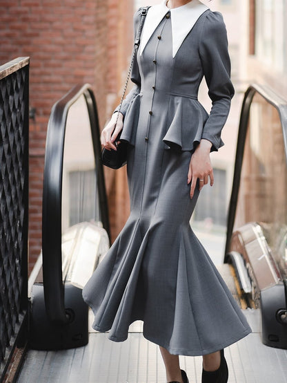 Graues Bürodamen-Retro-elegantes Meerjungfrauenkleid