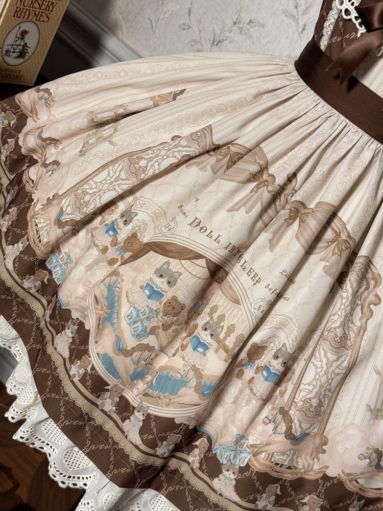 Sweet Print Lolita Jumper Skirt Brown Kitty Teddy and