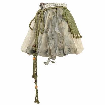 Side Waist Patches Shorts Dye Lace Mori Kei Green Elastic Tie