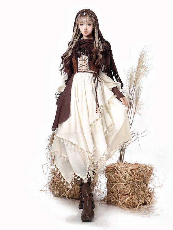 Lace-Up Corset and Lolita Dress Set with Tassel Cape - Han Ru Chu Hanfu & Han-Element Studi