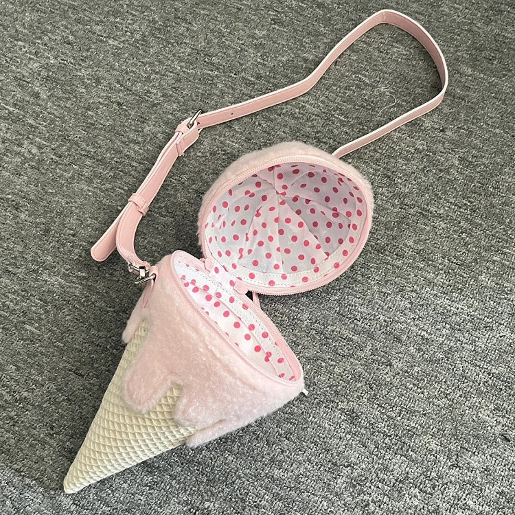 Yume Kawaii Pink Ice Cream-shaped Plush Crossbody Bag