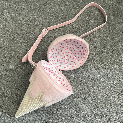 Yume Kawaii Pink Ice Cream-shaped Plush Crossbody Bag