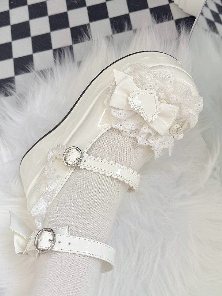 with Janes Strap Scalloped Hem Mary Sweet Lolita White Accents Bow