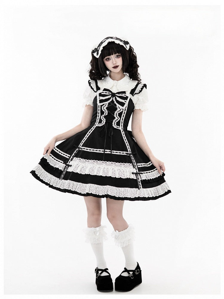 Monochrome Snowflake Cotton JSK Dress with Ruffle Trim