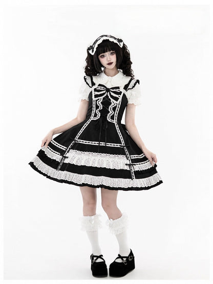 Monochrome Snowflake Cotton JSK Dress with Ruffle Trim