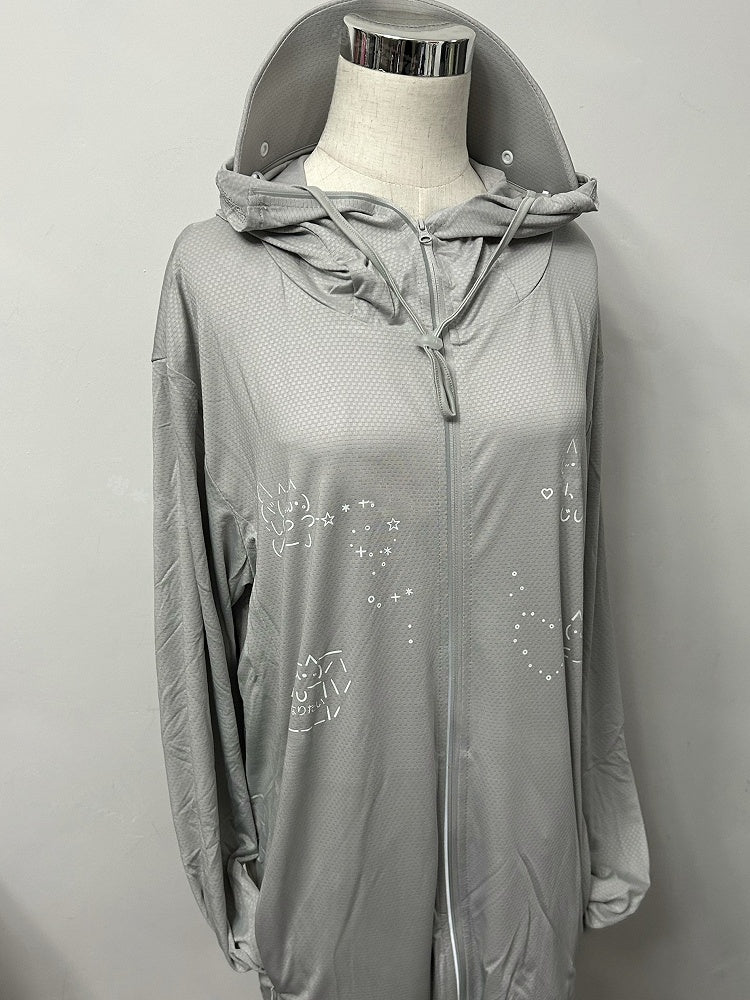 Jirai Print Schutz Sonne Cat Kei Jacke mit Kapuze Grau