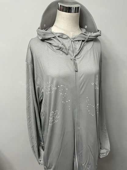 Jirai Print Schutz Sonne Cat Kei Jacke mit Kapuze Grau