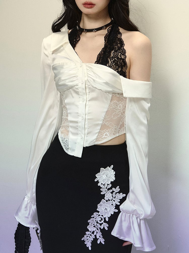 ブラックフローラル刺繍ハイウエストマーメイドスカート