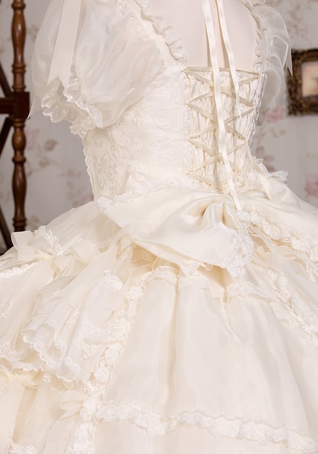 Lolita Wedding Bow Dress / Full Creamy Set White Hanayome Accents Gorgeous