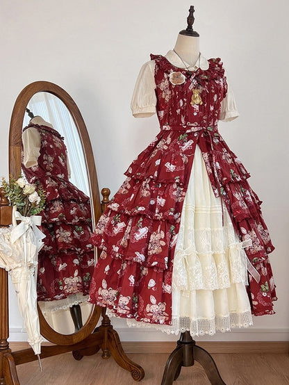 3-Color Lace Tiered Underskirt with Bow - Tan Tuan