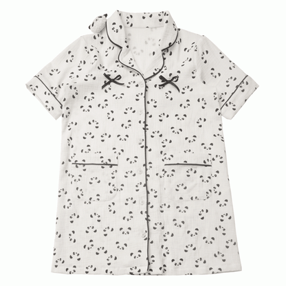 Allover Panda Print Plüsch Beige Shirt Kleid Pyjama Panda gewellter Rand Kragen