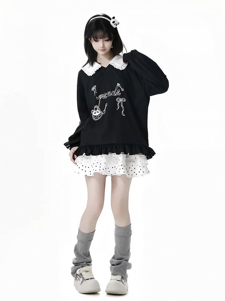 ティアードスカート ウエストゴム コットン ホワイト 水玉模様