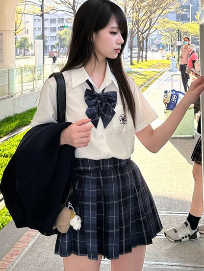 Preppy Sakura Shirt Embroidery Style White/Gray/Blue