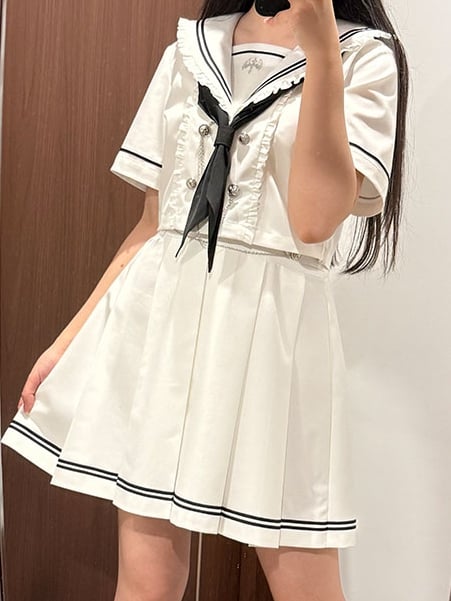 Style Top White Sailor Collar Preppy Sleeves JK Uniform Short/Long