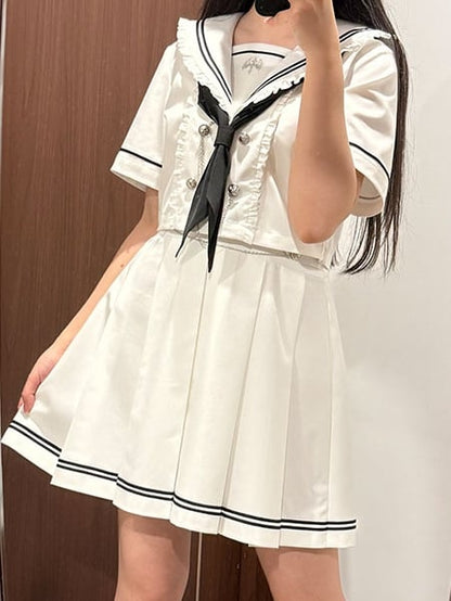 Style Top White Sailor Collar Preppy Sleeves JK Uniform Short/Long