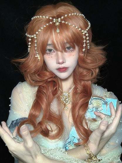 前髪70cmのオレンジウィッグ（ウェーブエア付き）