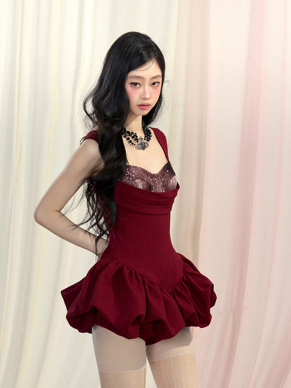 Mini Glamorous Red Sweetheart Neckline Basque Waist Skirt Sleeveless Dress Bubble