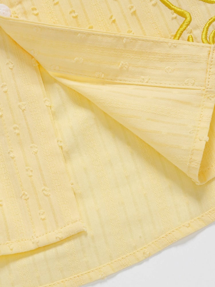 Yellow Puppy Embroidery Short Sleeve Shirt with Tie - Languid Park