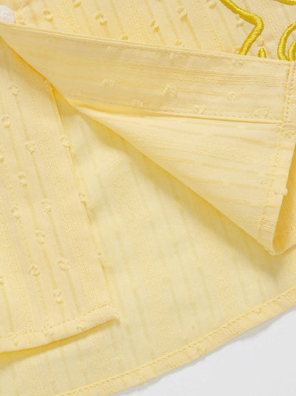 Yellow Puppy Embroidery Short Sleeve Shirt with Tie - Languid Park