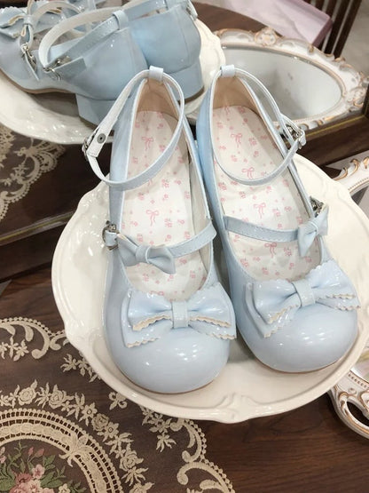 Bow Blue Accents Sweet Low-heel/Mid-heel Janes Mary Lolita PU