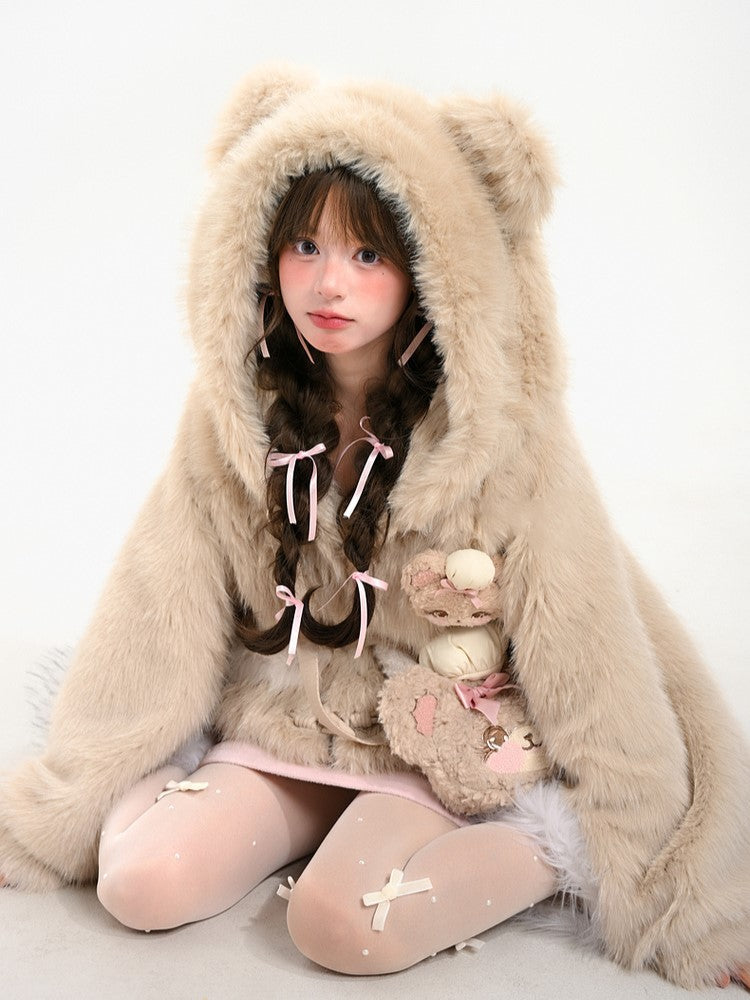 Brown Bear Cozy with Jacket Closure Hooded Toggle Light Plush Teddy