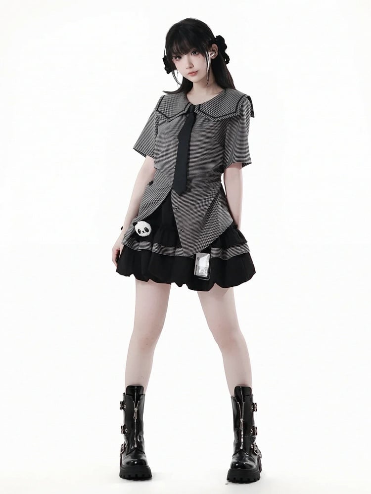 伸縮性のあるプラッシュパンダバブルスカートウエスト、カードホルダー付きブラック