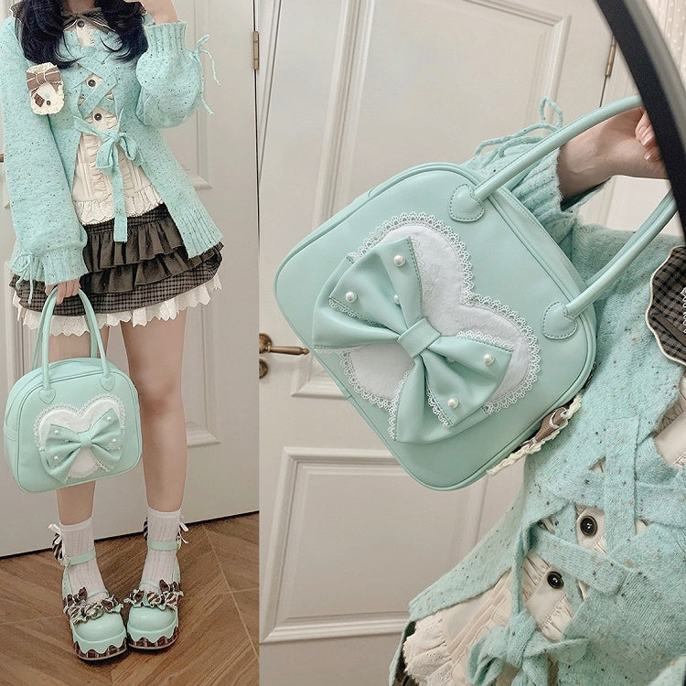 Perlen Sweet Heart Bag Lolita Grün Verziert Hand Bowknot Plüsch