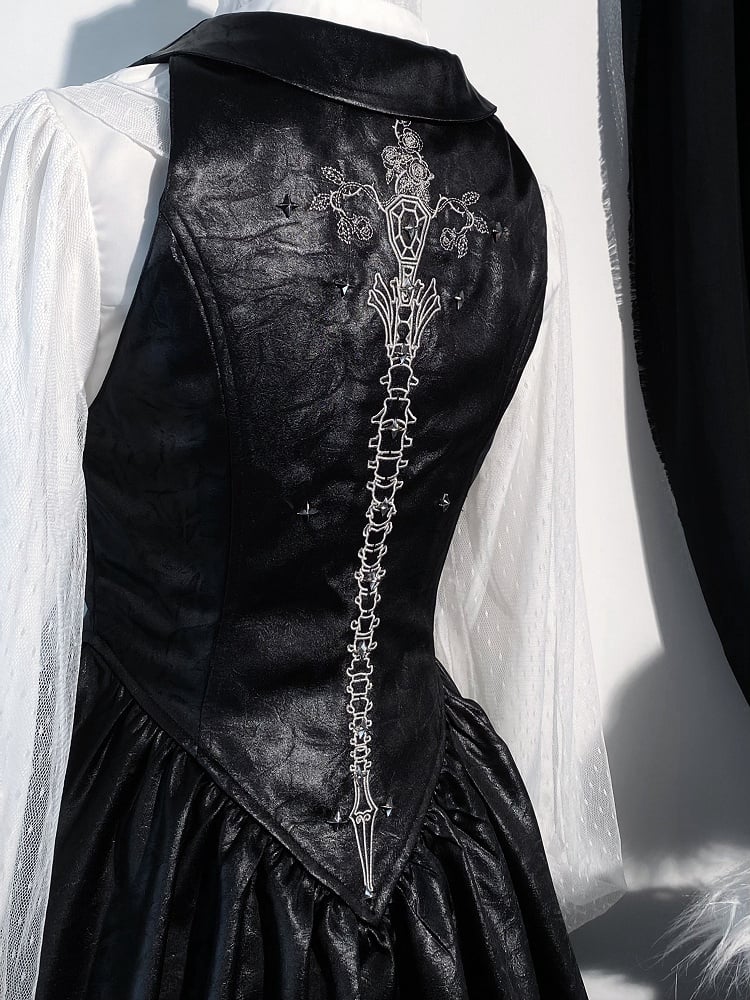 Waistcoat Black Sword Tail with Gothic Skeleton Lolita Embroidery