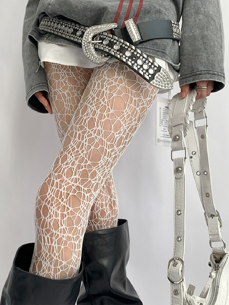 Collants asymétriques résille à découpes, 4 couleurs disponibles