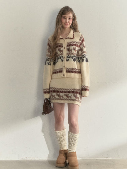 Vintage Beige Kawaii Sweater Pattern Dog Knit with Style